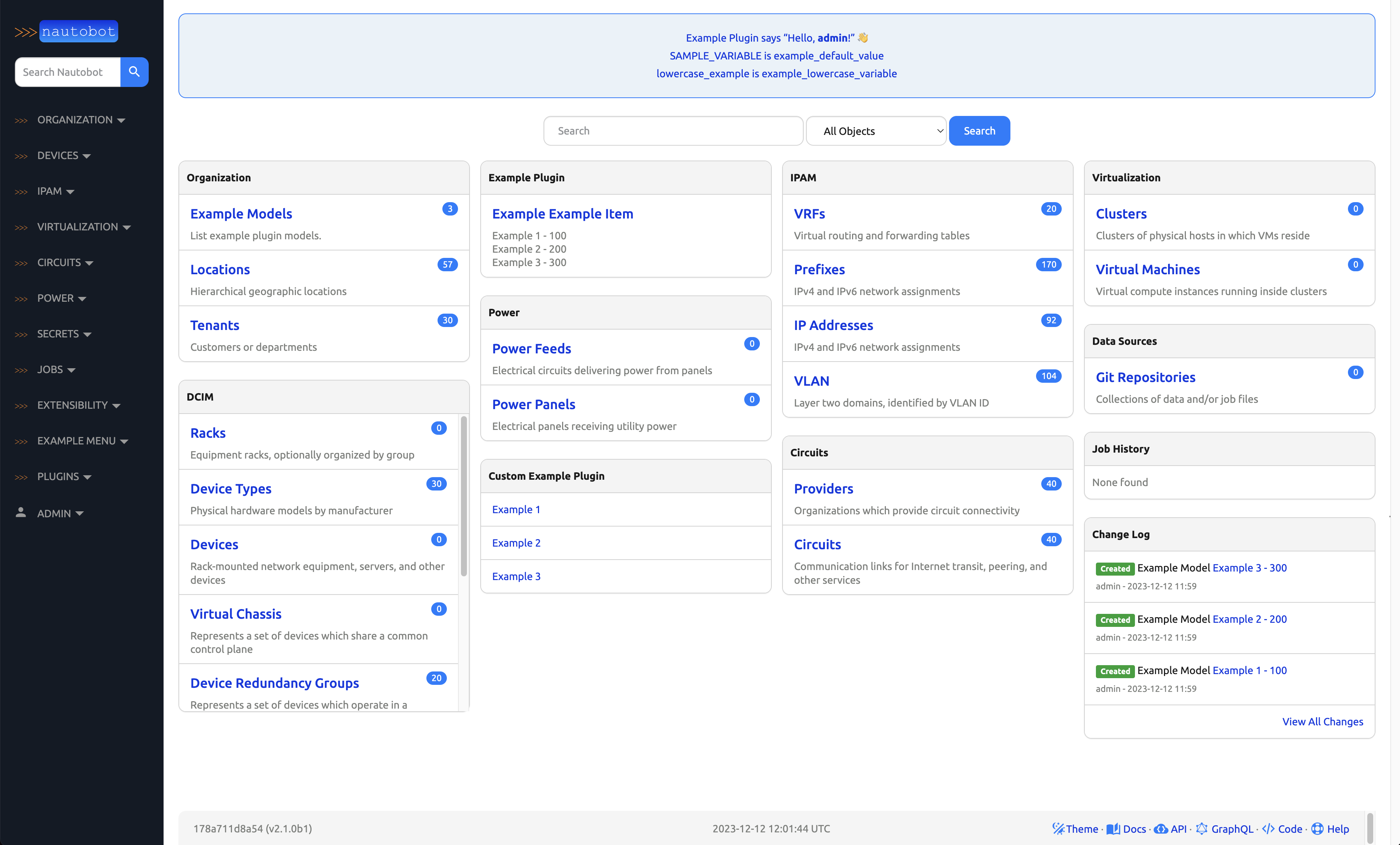 Nautobot UI as seen by an administrator