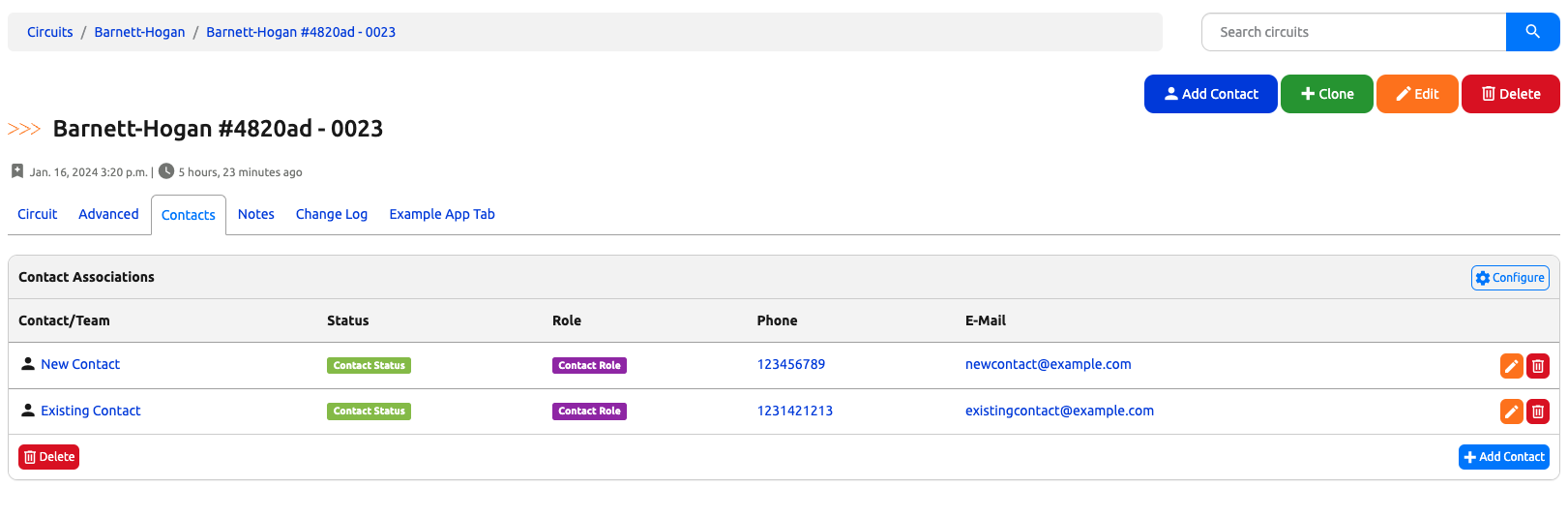 Table with New Contact and Existing Contact