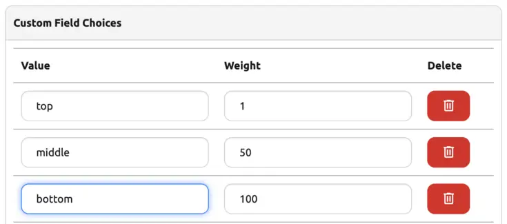 Custom Field Choices