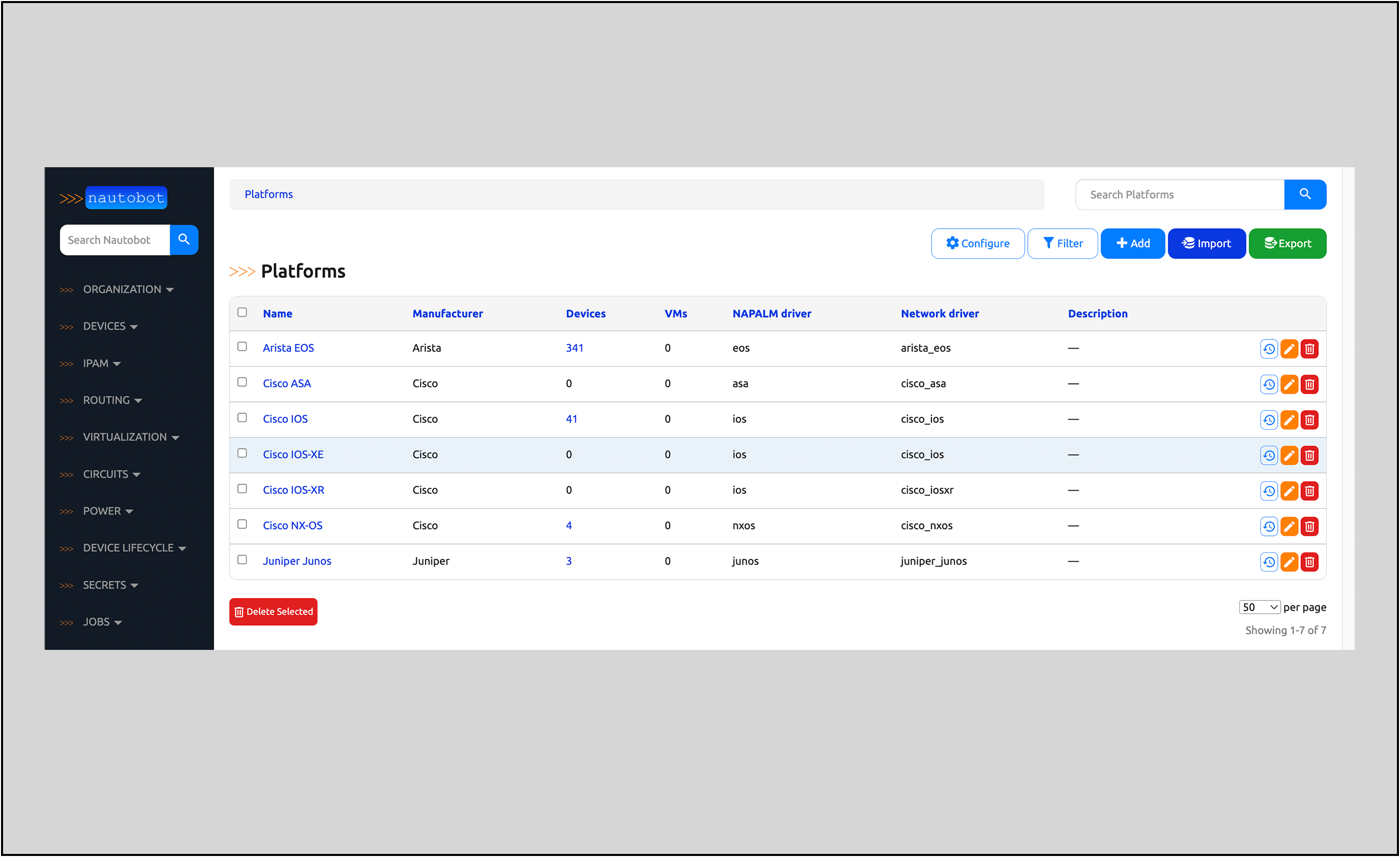 Platforms page