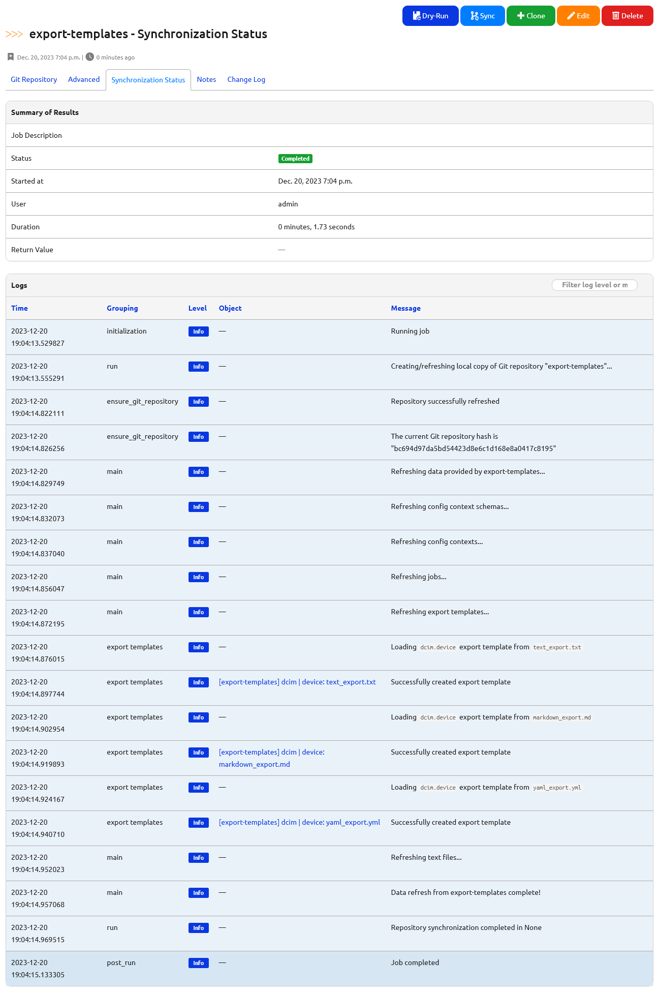 View of Synchronization Status