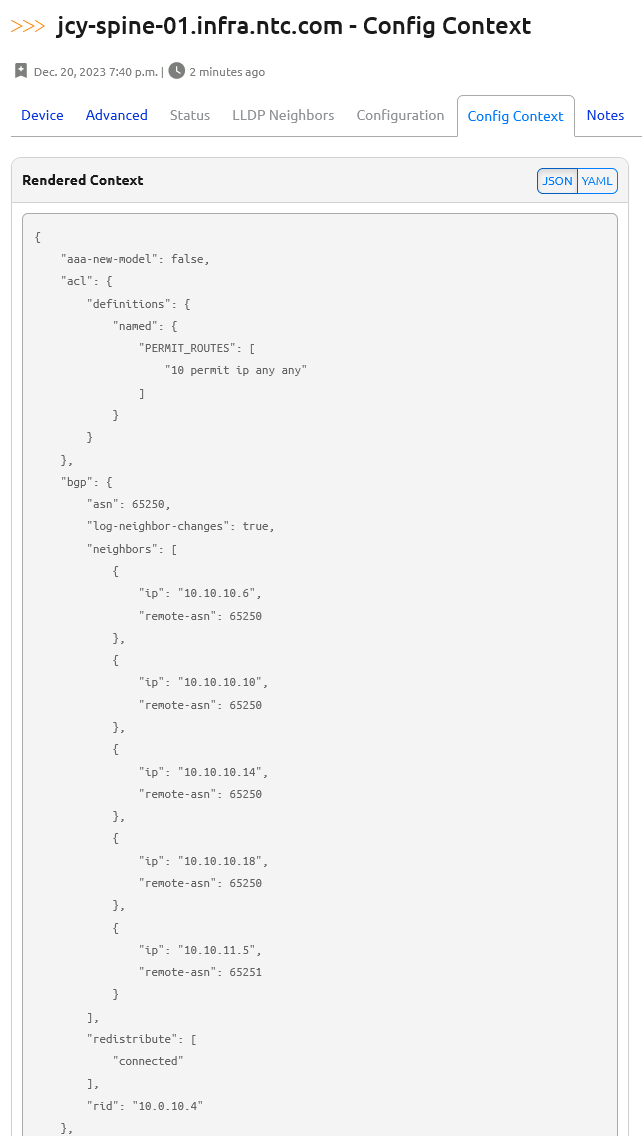 Config Contexts Display Pane