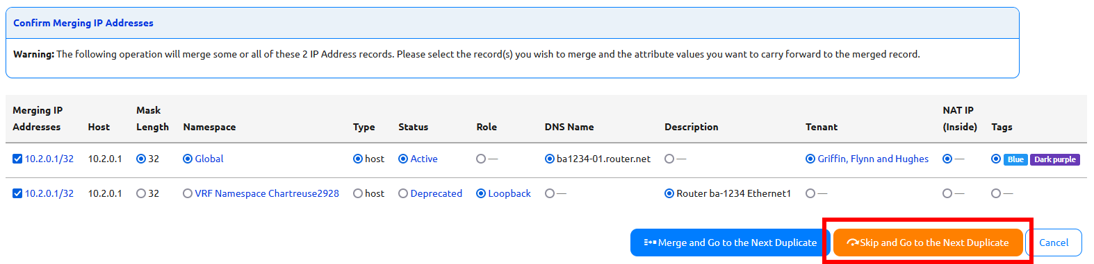 Skip Merging Duplicate IPs